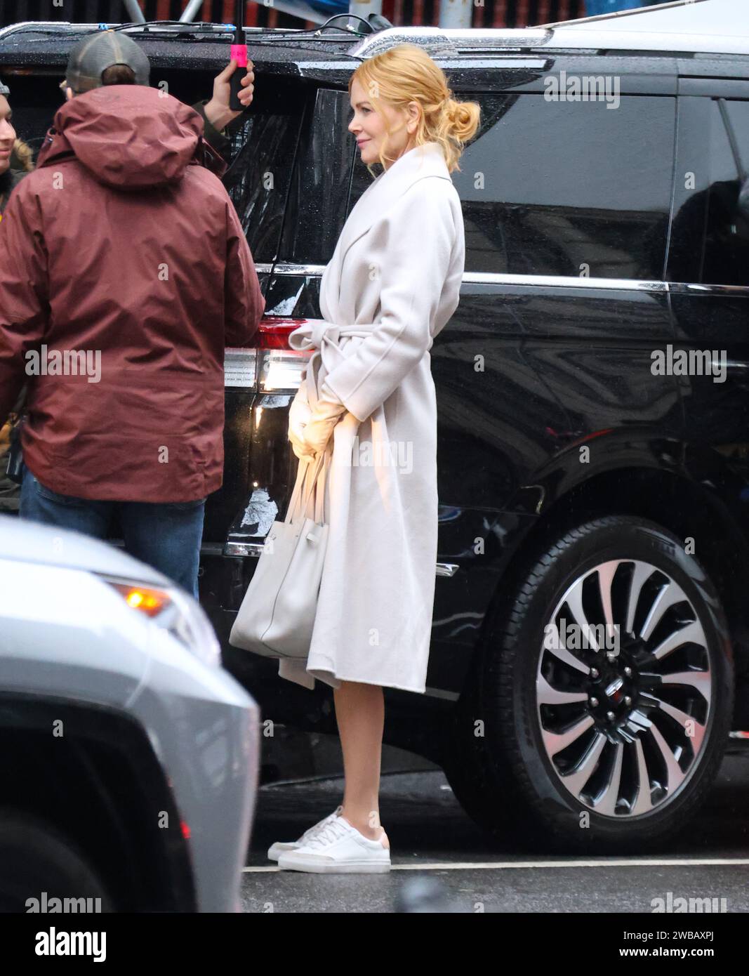 New York, USA. 09th Jan, 2024. Actress Nicole Kidman filming a scene on
