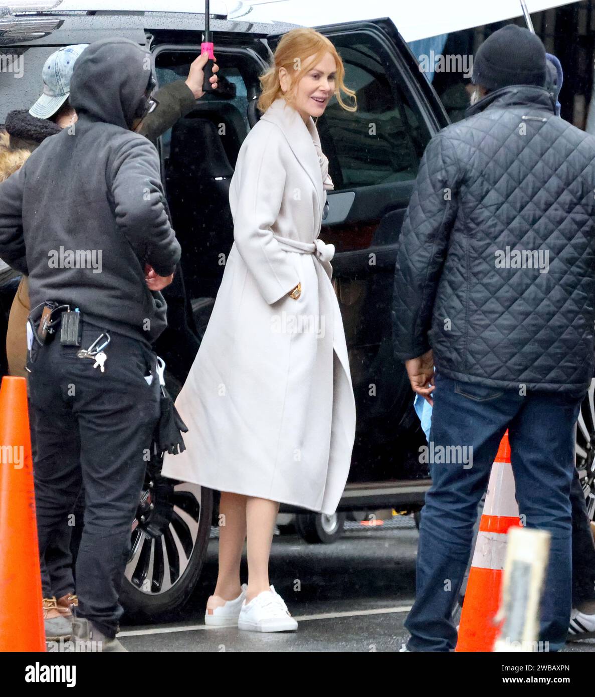 New York, USA. 09th Jan, 2024. Actress Nicole Kidman filming a scene on