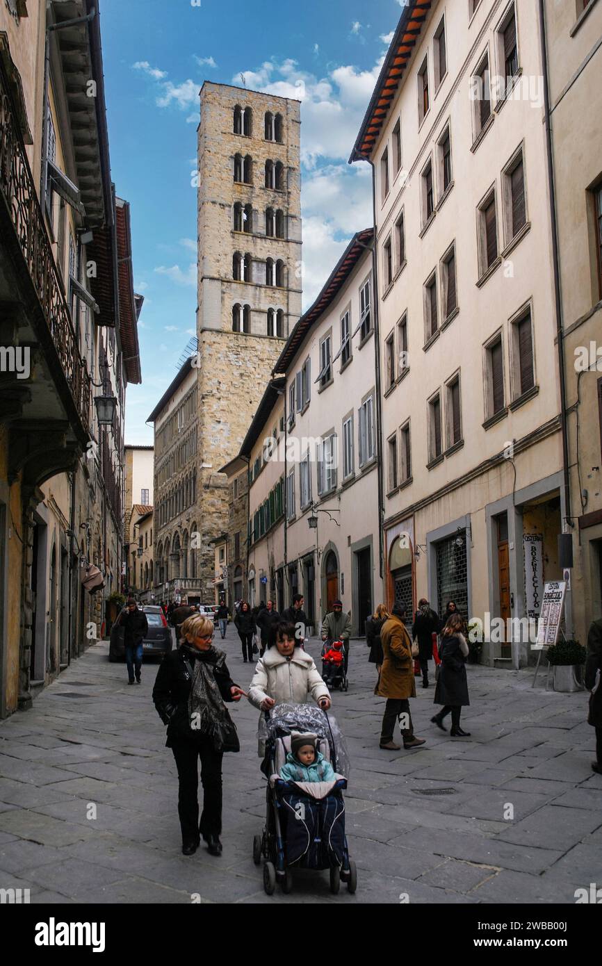 Italy Tuscany Arezzo  -  Santa Maria della Pieve Bell Tower in Corso Italia Stock Photo