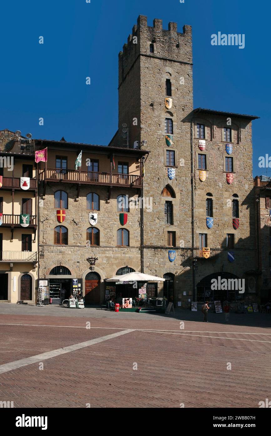 Italy Tuscany Arezzo Piazza Grande Tower house Stock Photo