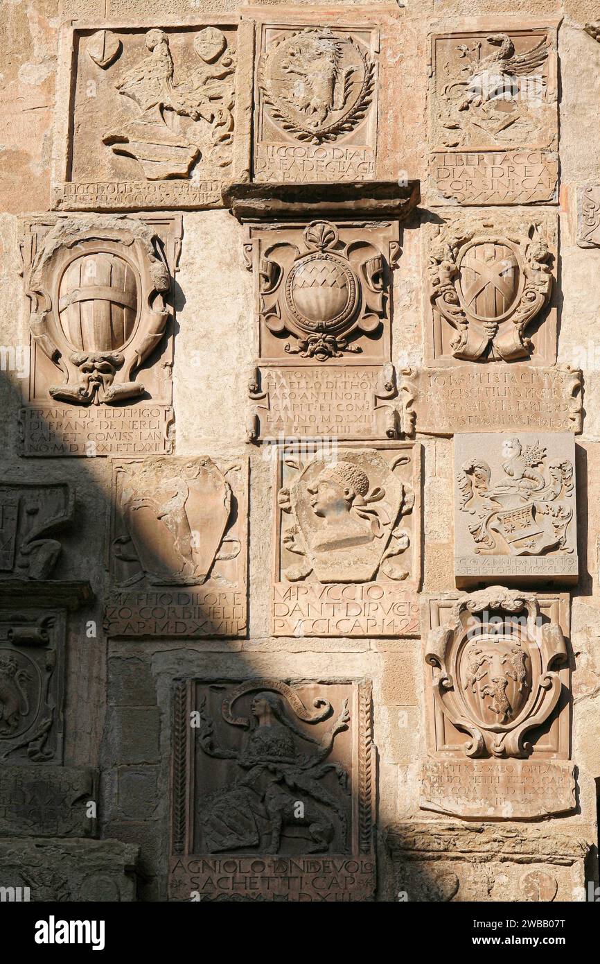 Italy Tuscany Arezzo  - Court building heraldic coats of arms Stock Photo