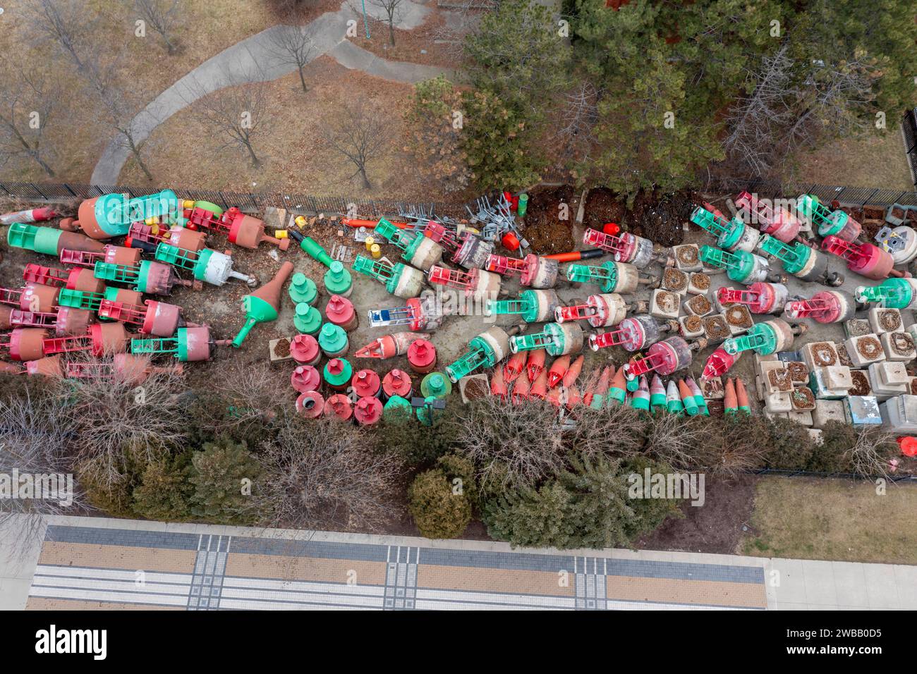 Detroit, Michigan Navigational buoys stored at the U.S. Coast Guard