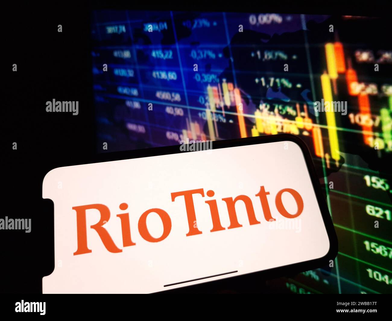 Konskie, Poland January 07, 2024 Rio Tinto company logo displayed on