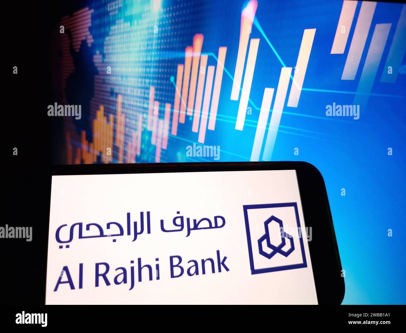 Konskie, Poland - January 07, 2024: Al Rajhi Bank company logo displayed on mobile phone screen Stock Photo