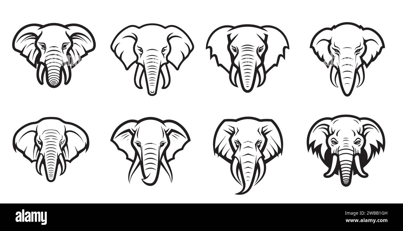 Elephant set logo sketch hand drawn in doodle style illustration Stock Vector