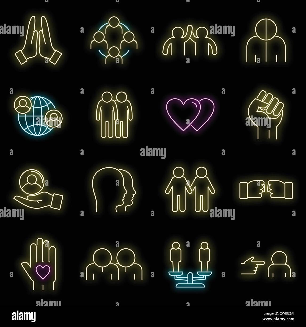 No to racism icons set. Outline set of no to racism vector icons neon ...