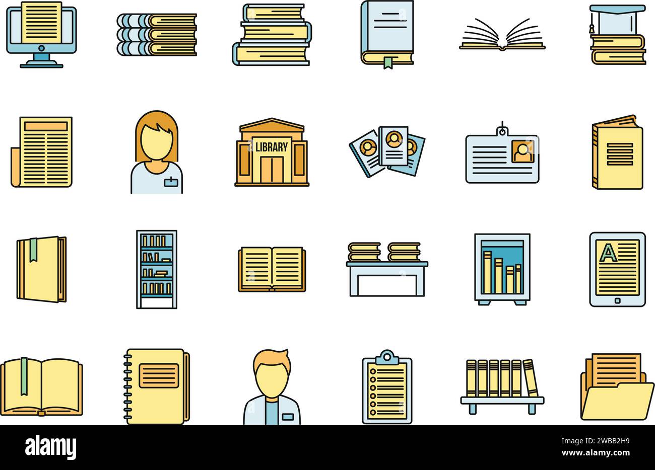 University library icons set. Outline set of university library vector ...