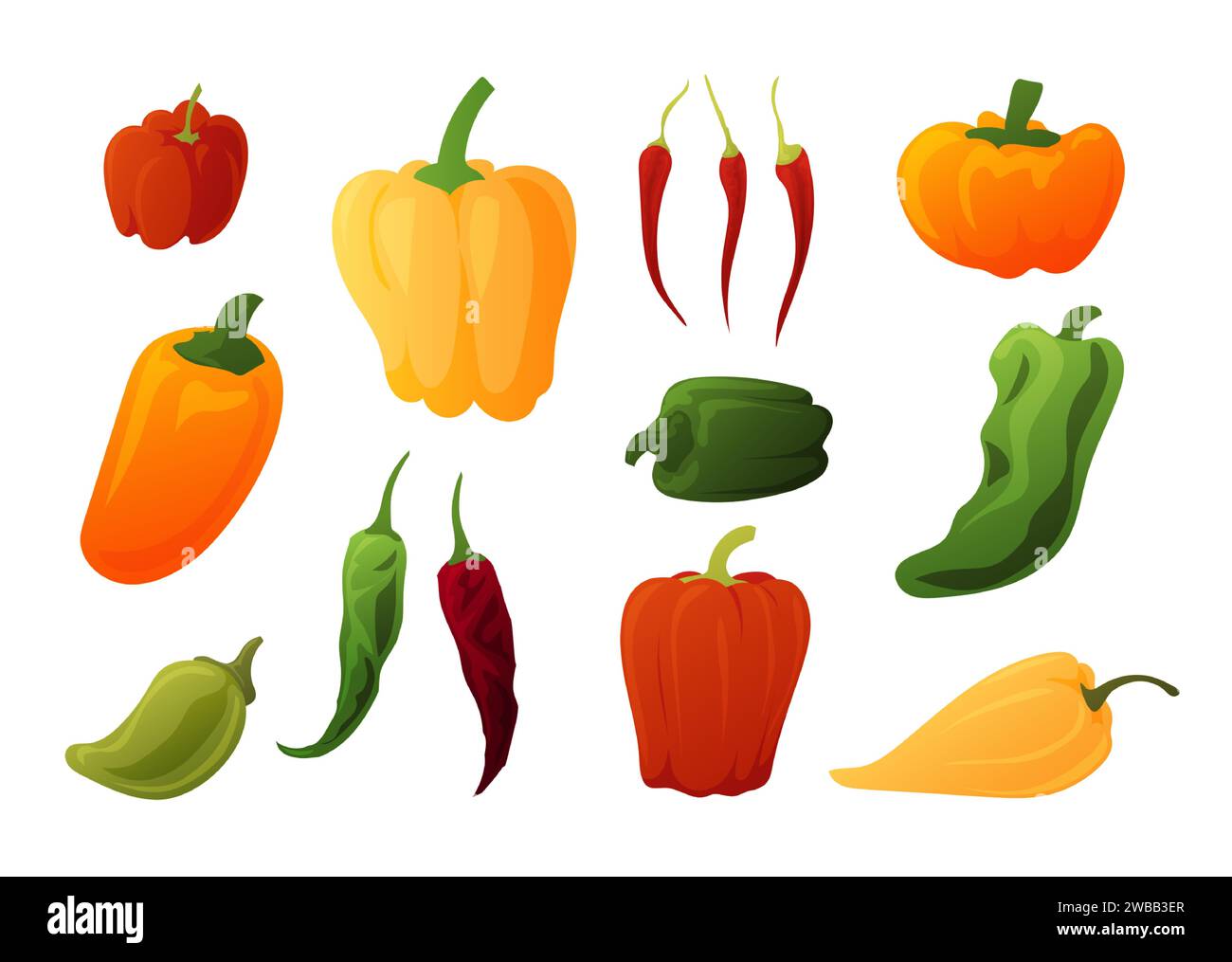 Cartoon pepper. Healthy organic vegetables. Orange and red sweet