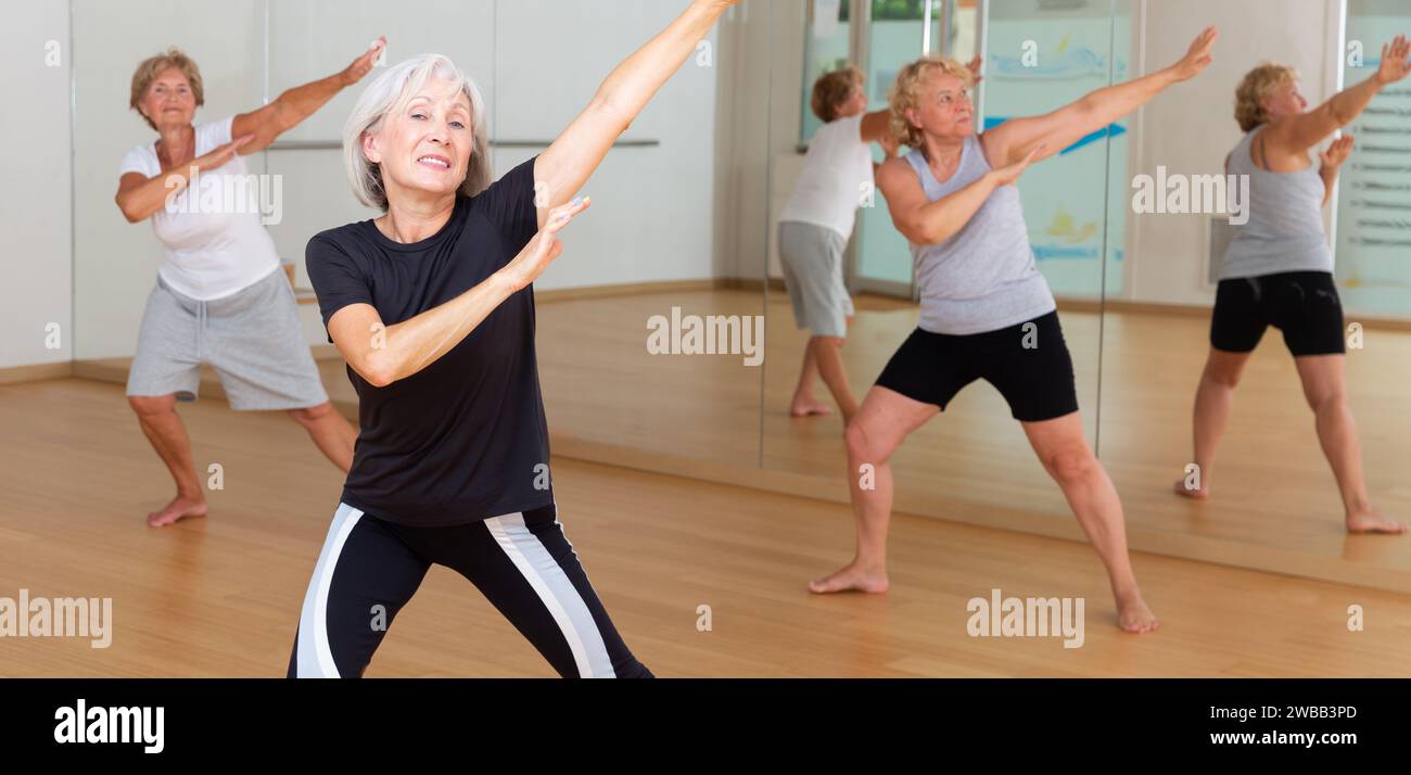 Active Mature Woman Learning Dynamic Dances In Choreography Class Stock active-mature-woman-learning-dynamic-dances-in-choreography-class-stock
