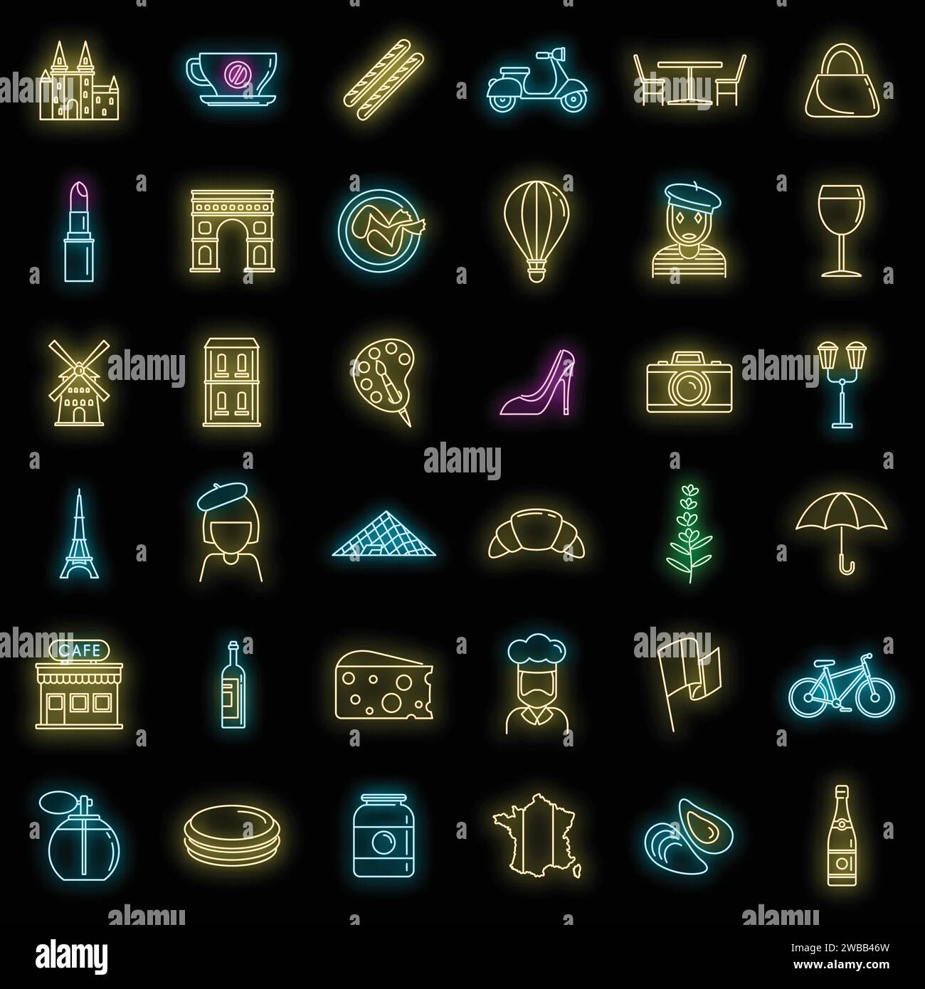 France country icons set. Outline set of France country vector icons ...