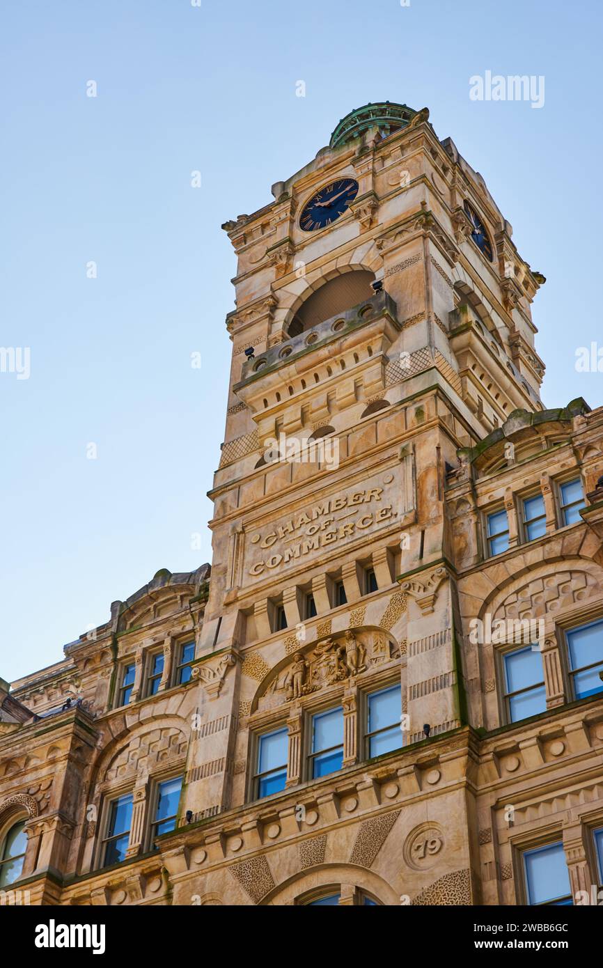 Grand Sandstone Chamber of Commerce Building with Clock Tower, Upward