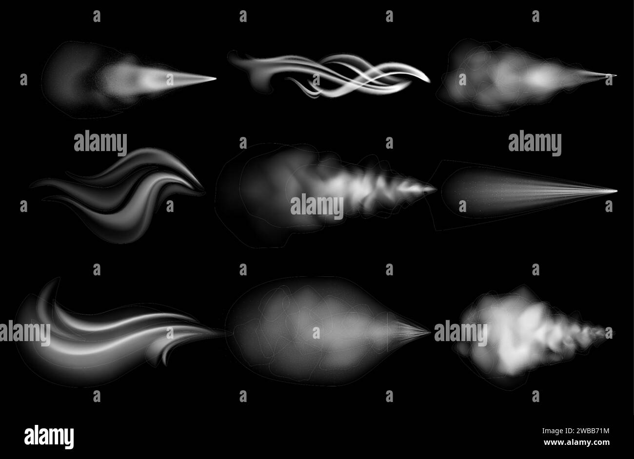 Realistic air blow. Wind flow and dust spray effect. Curve shapes of