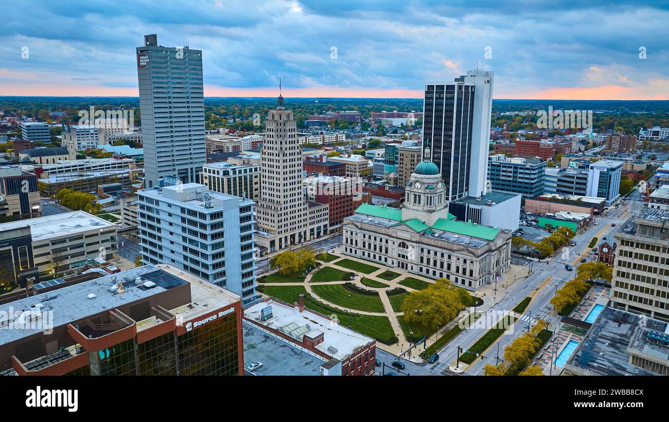 Aerial View of Fort Wayne Skyline at Golden Hour Stock Photo Alamy