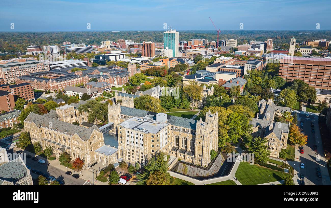 Aerial University Of Michigan Campus With Historic And Modern Buildings ...