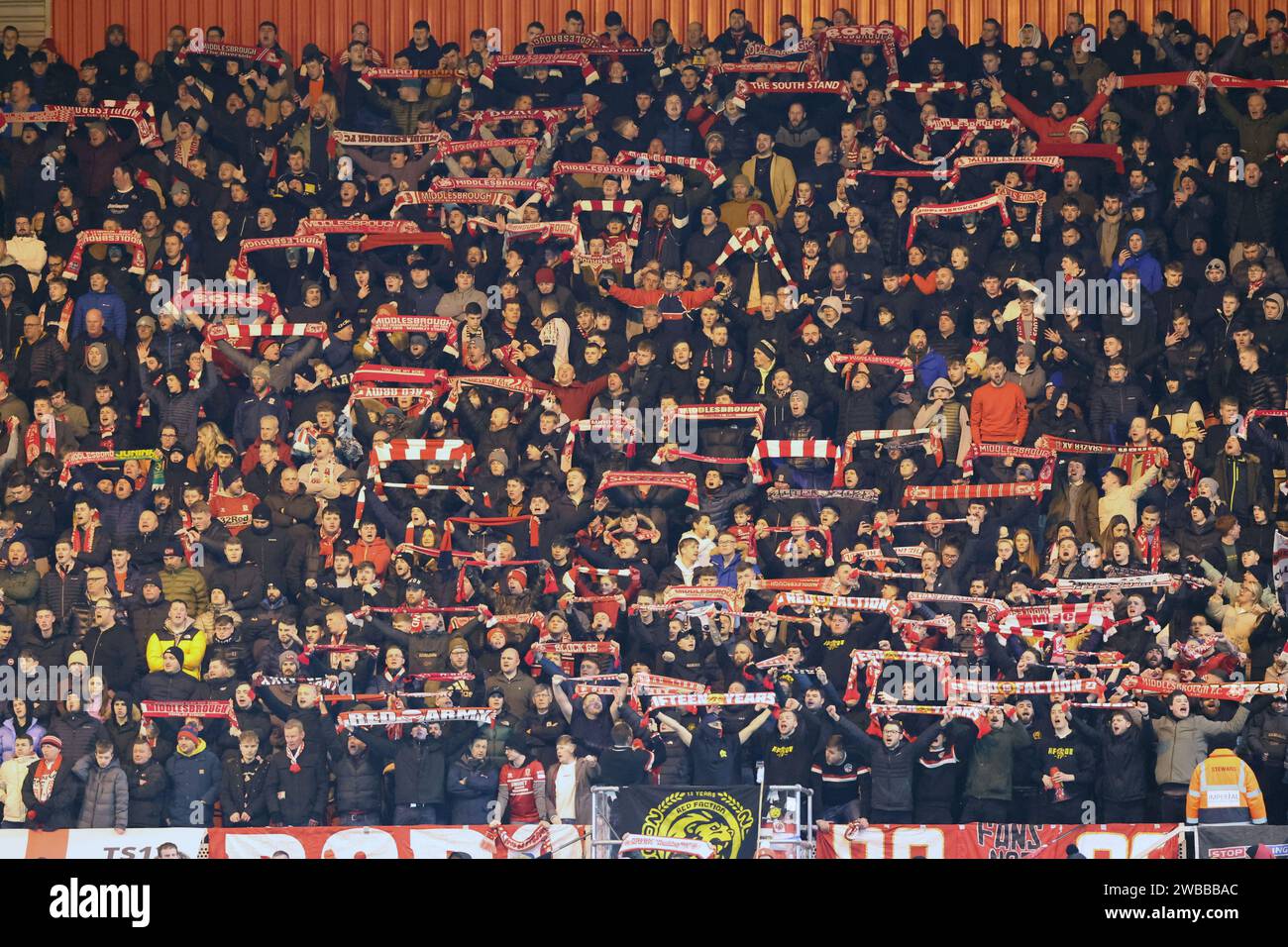 Fans react during the Carabao Cup Semi Final match Middlesbrough vs Chelsea at Riverside Stadium, Middlesbrough, United Kingdom, 9th January 2024  (Photo by Nigel Roddis/News Images) Stock Photo