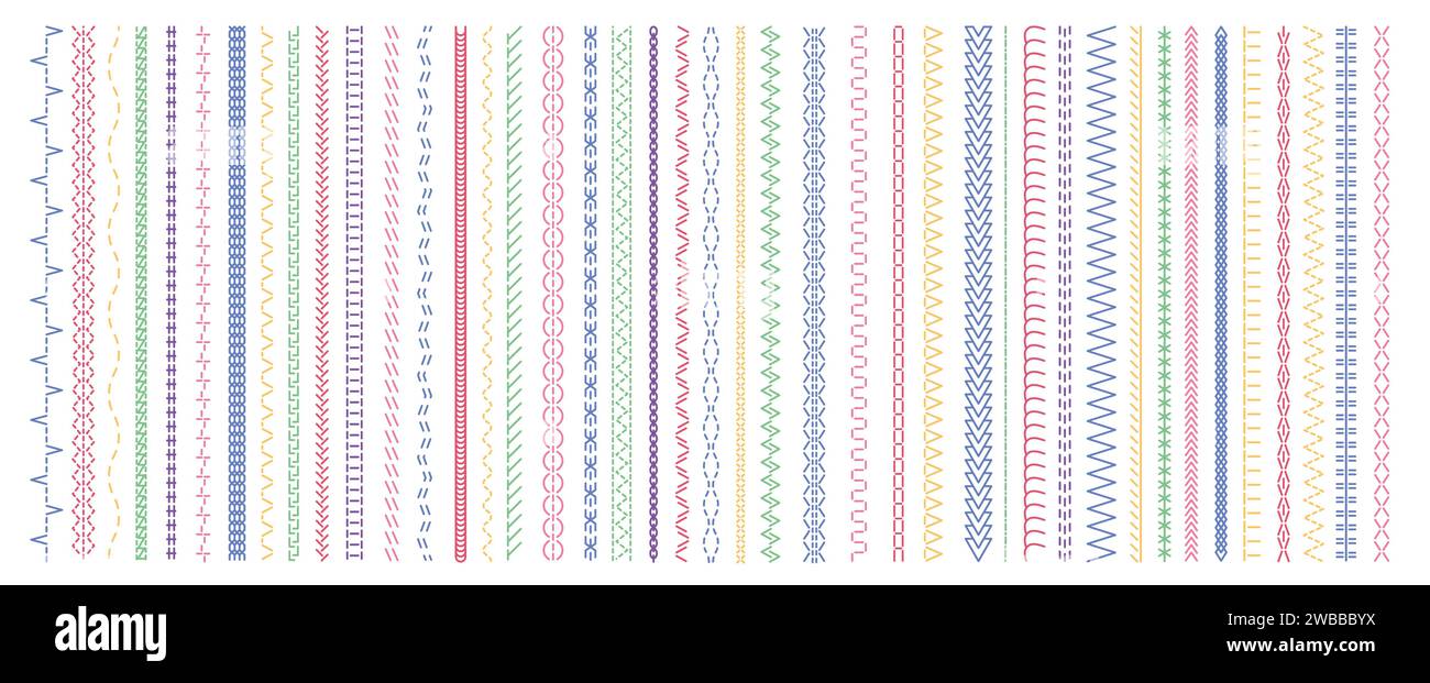 Colorful stitches pattern. Seam and straight embroidery cross