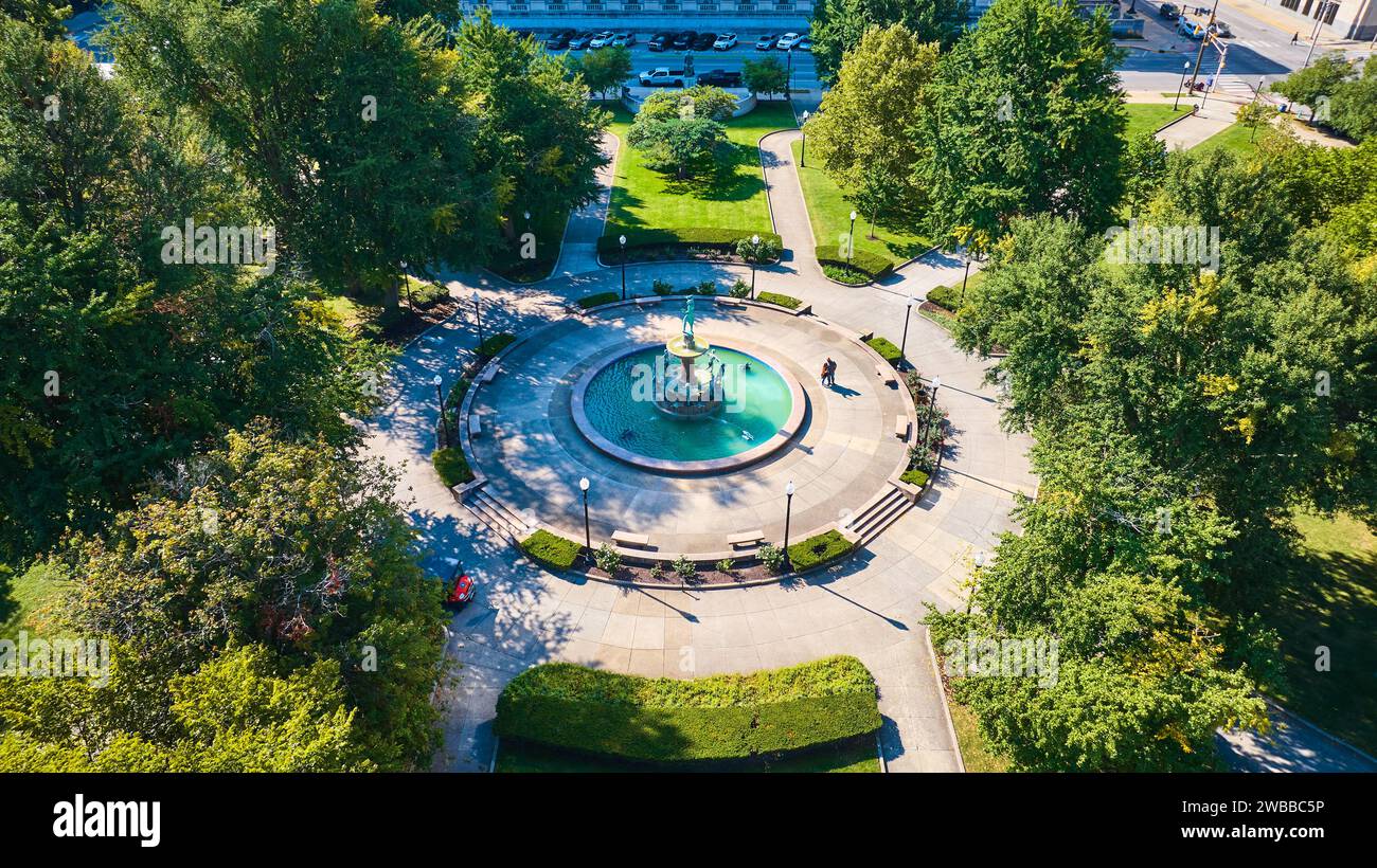 Aerial View of Urban Park with Circular Fountain and Green Spaces ...