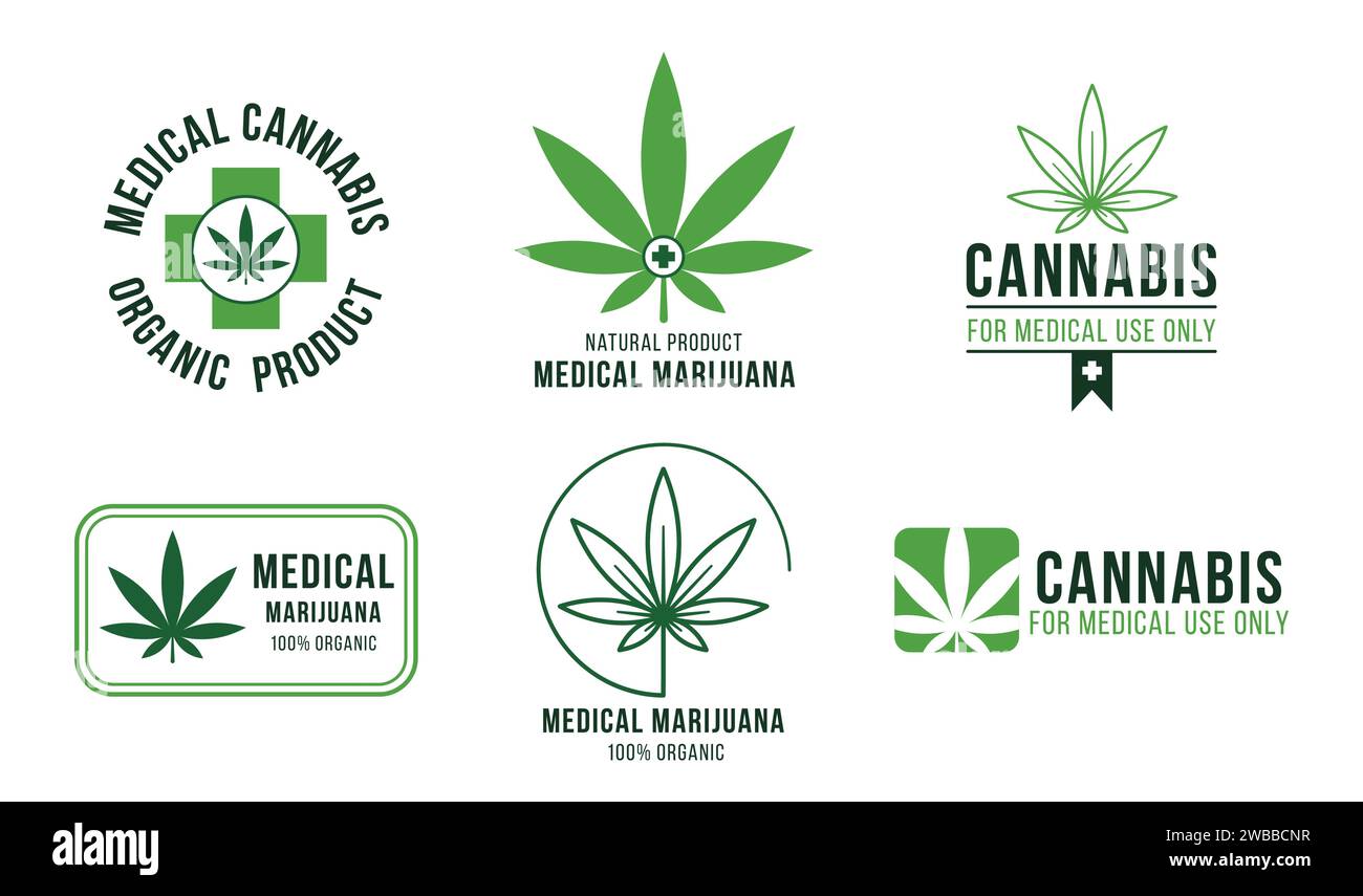 Cannabis label for medical use. Legal marijuana treatment, painkiller