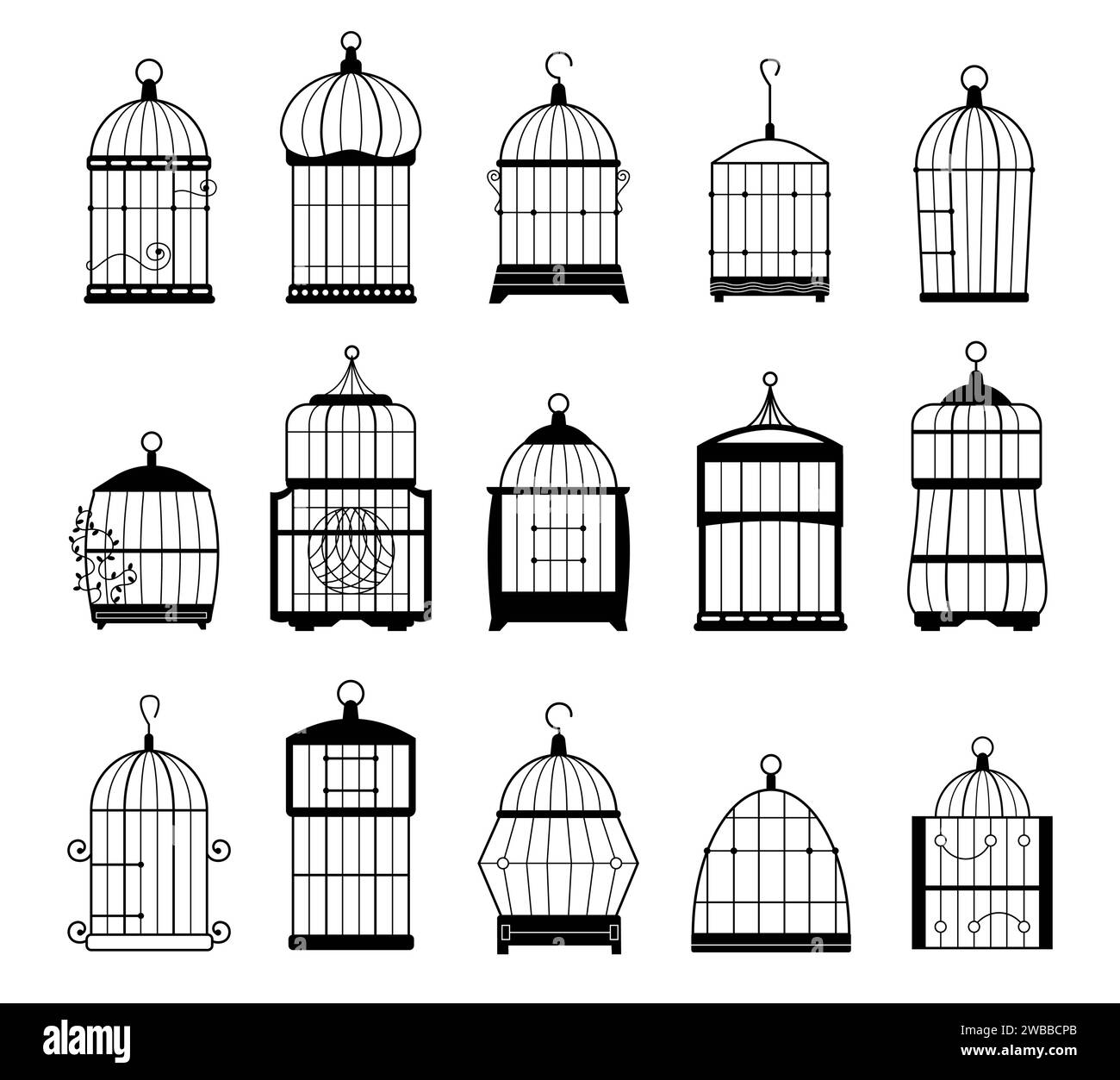 Empty bird cage silhouettes. Cute bird house for different types of ...