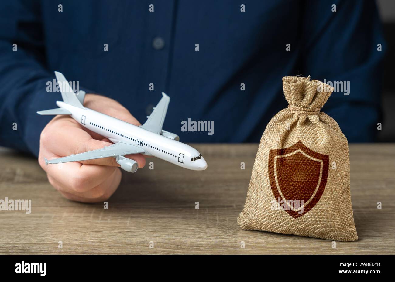 Insurance of air flights, passengers and aircraft. Protection guarantees financial coverage in case of unforeseen events, providing security for both Stock Photo