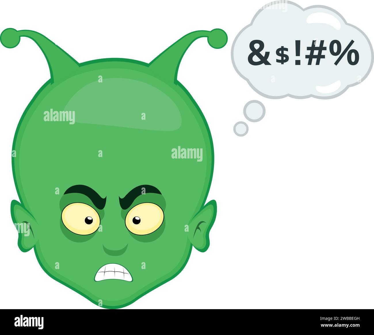 vector green alien et head cartoon insult cloud thought Stock Vector