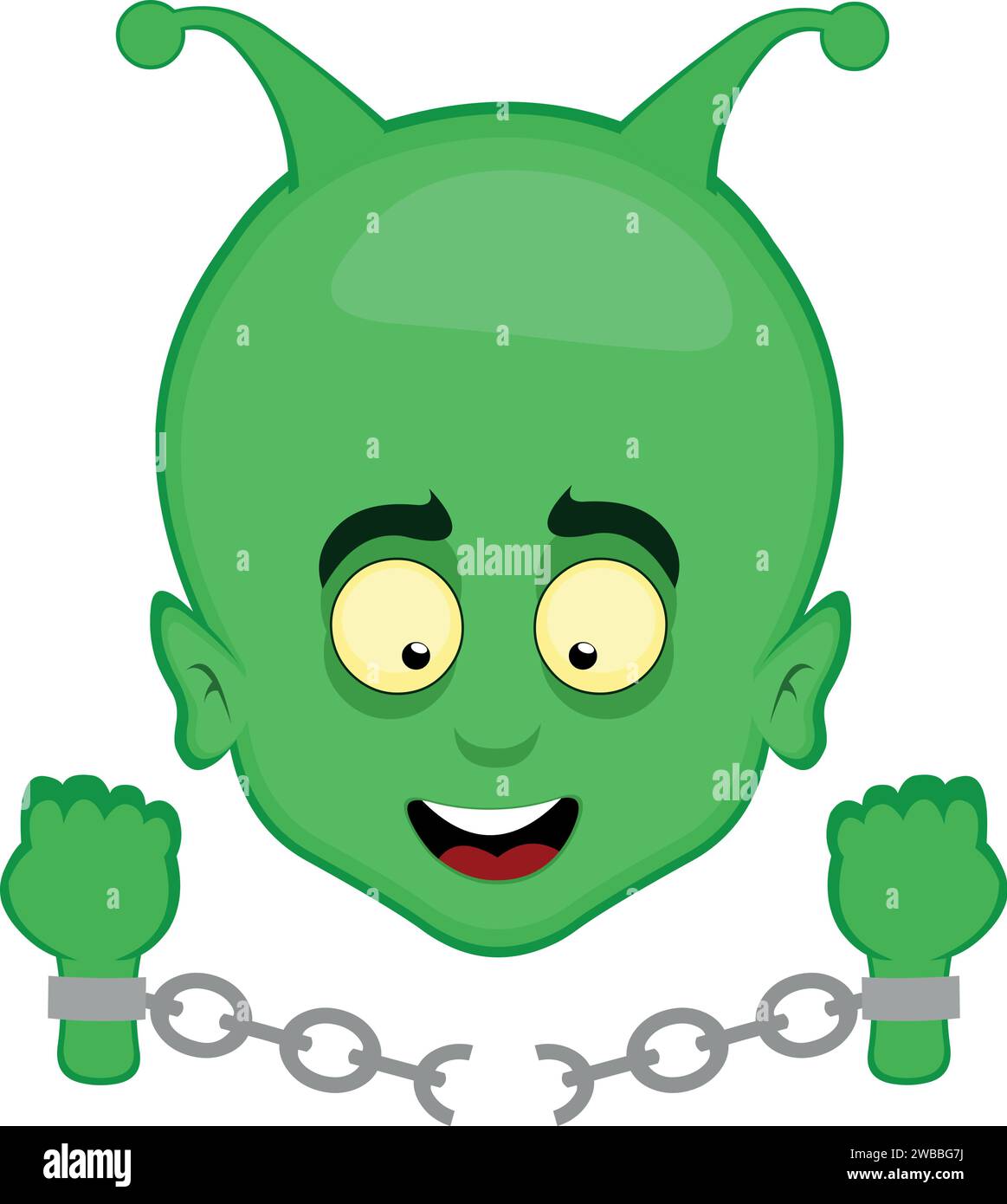 vector illustration face alien or extraterrestrial cartoon, breaking chains of the hands, in the concept of freedom Stock Vector