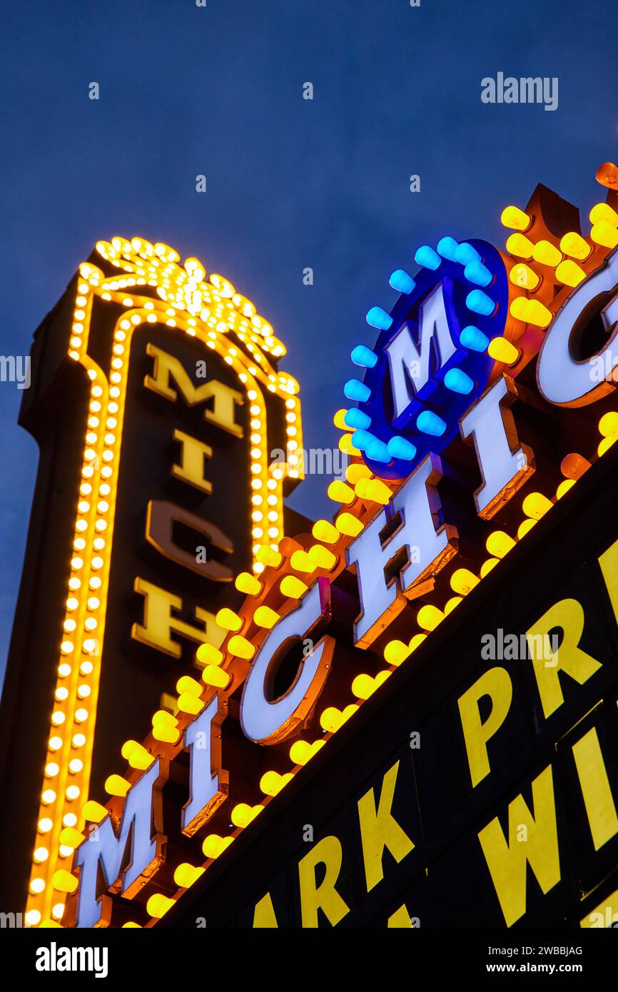Vibrant Marquee Sign Lights at Dusk, Entertainment Venue Glow Stock ...