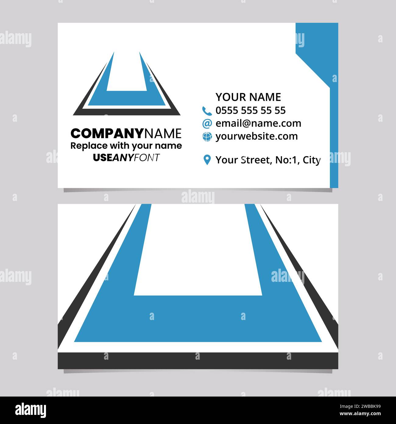Blue and Black Business Card Template with Bold Spiky Shaped Letter U ...