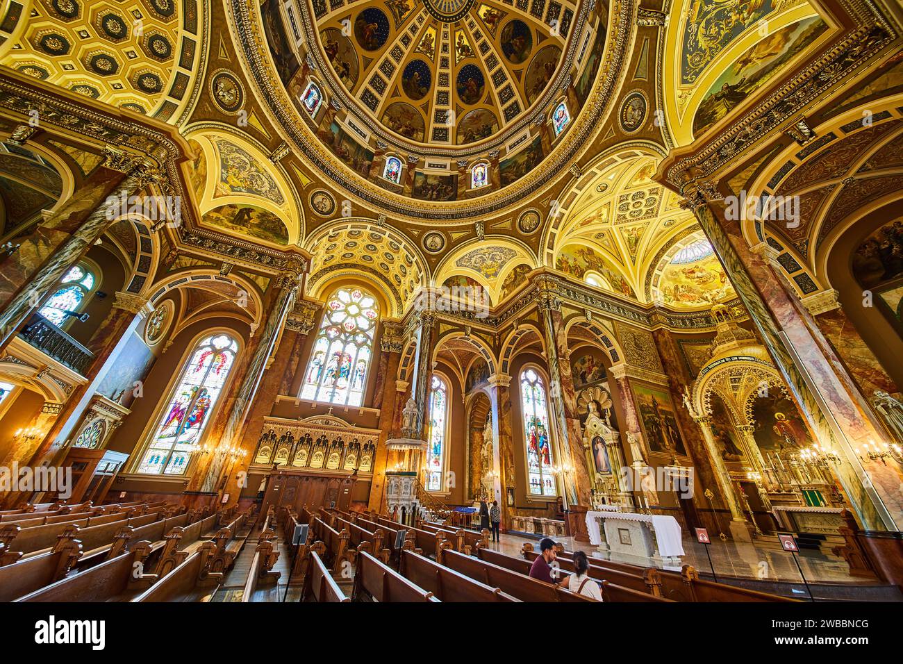 Opulent Church Interior with Stained Glass, Milwaukee Basilica Stock
