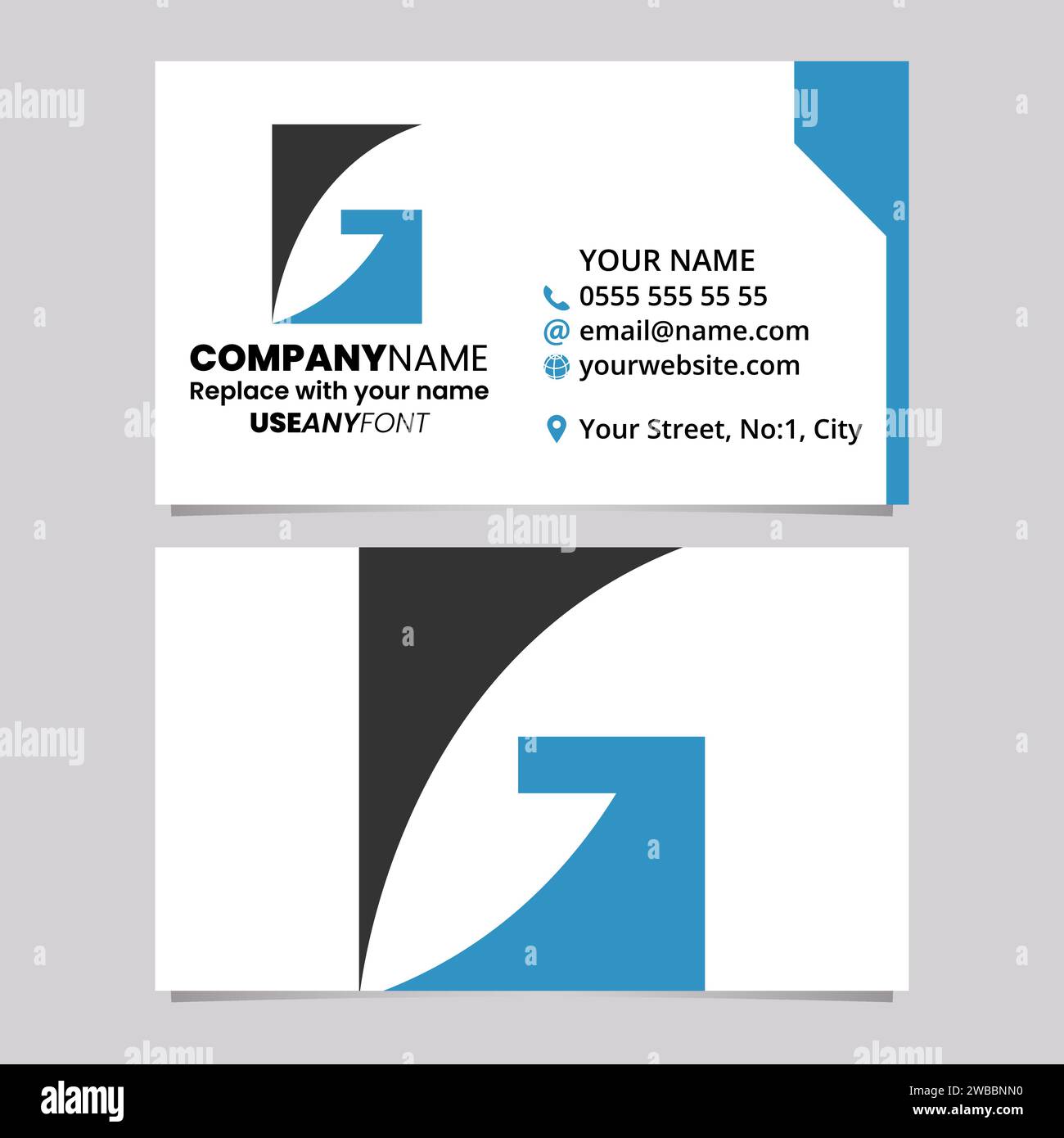 Blue and Black Business Card Template with Rectangular Letter G Logo ...