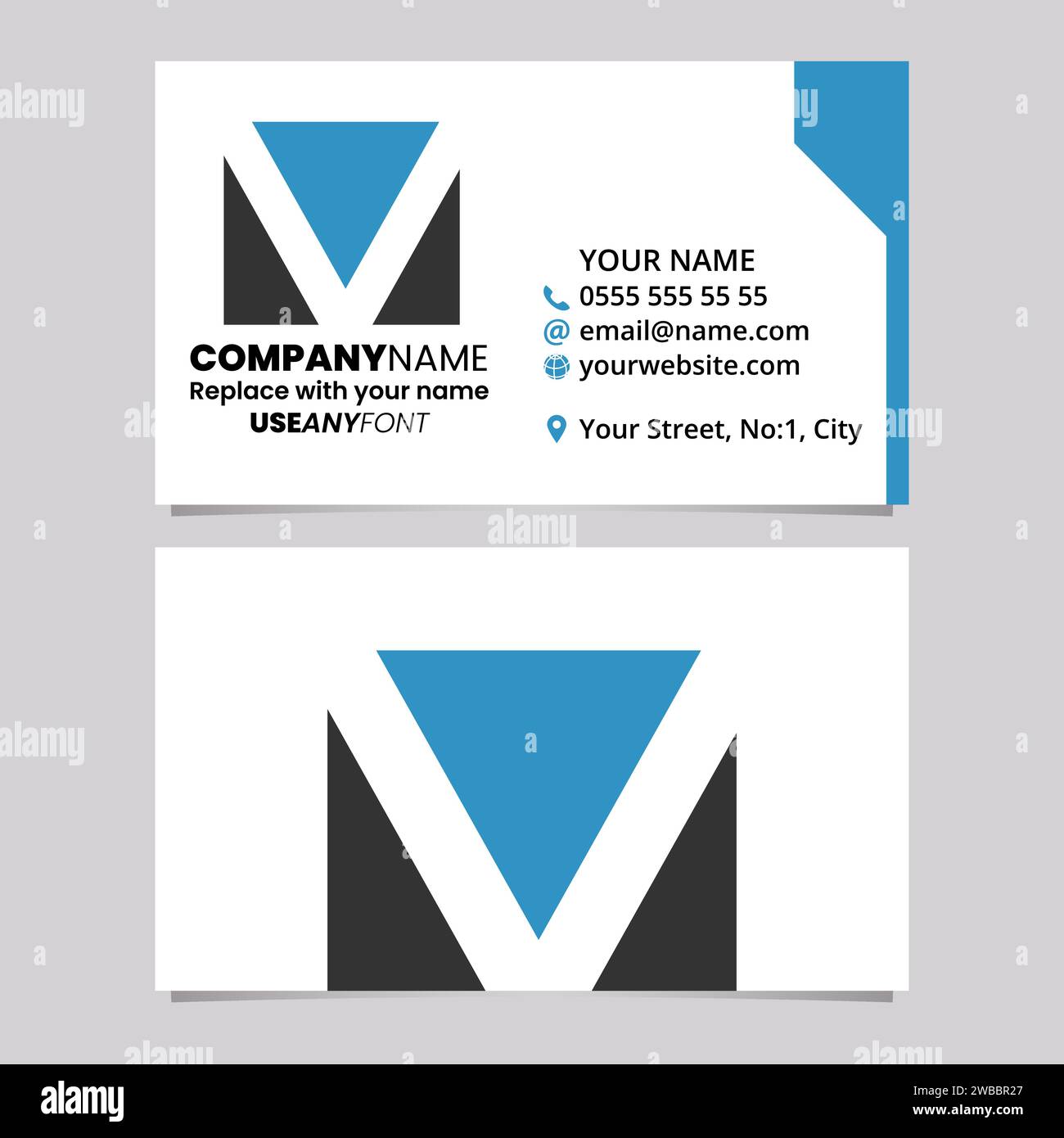 Blue and Black Business Card Template with Square Letter V Logo Icon ...