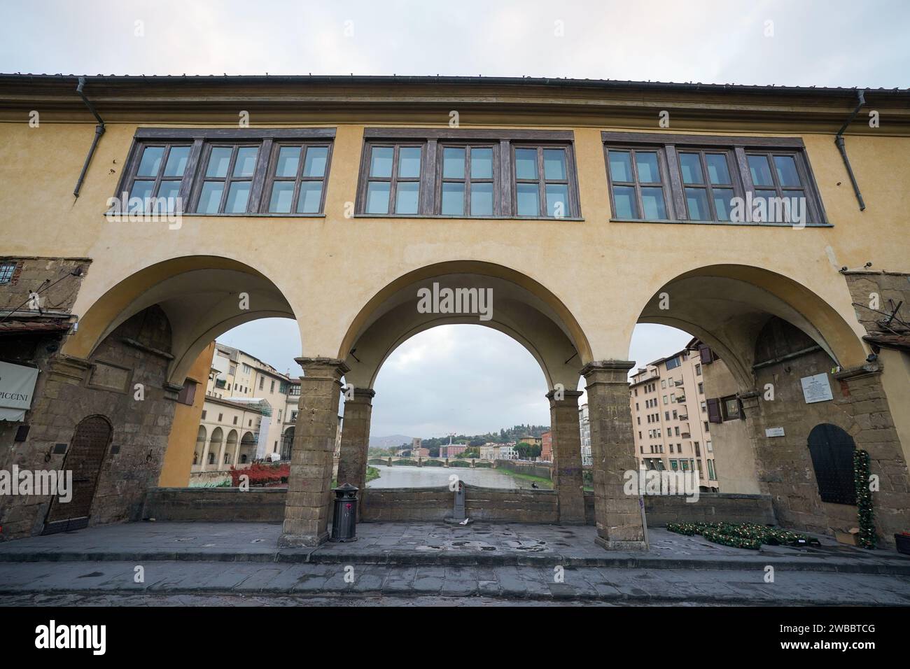 The Vasari Corridor On Ponte Vecchio Bridge In Florence, Italy Stock ...