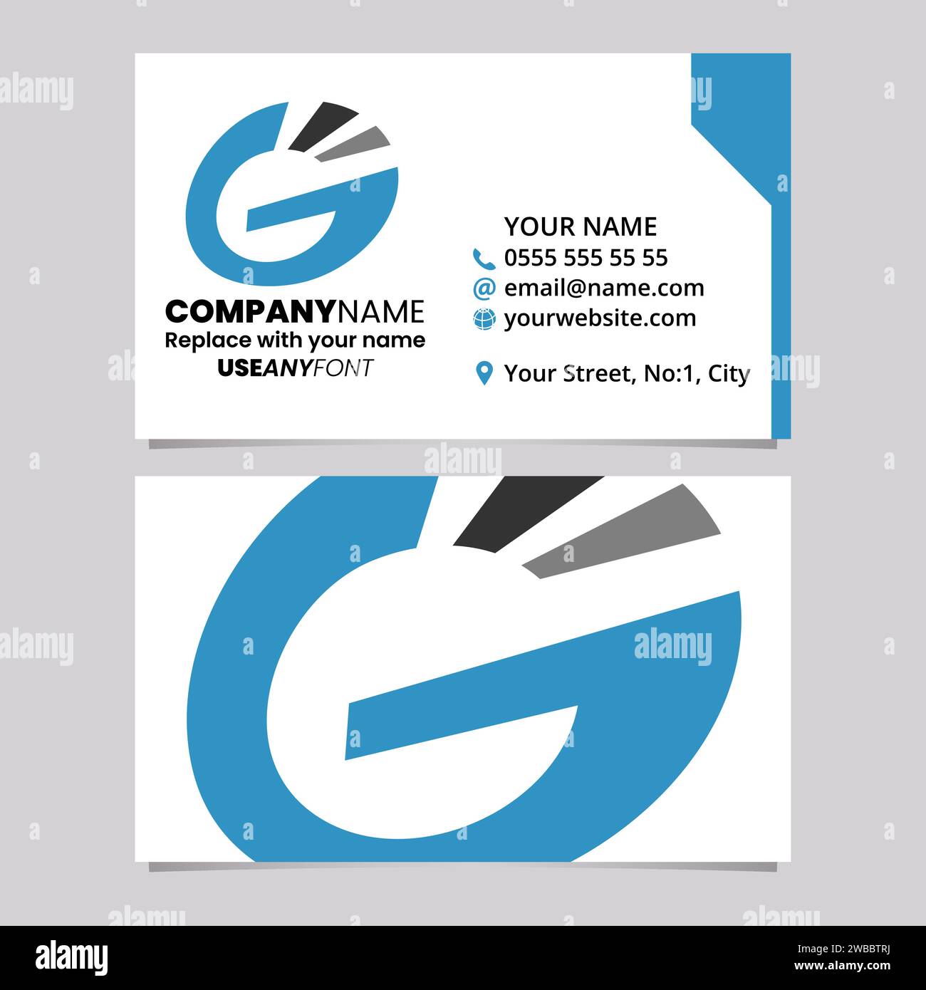 Blue and Black Business Card Template with Striped Oval Letter G Logo ...
