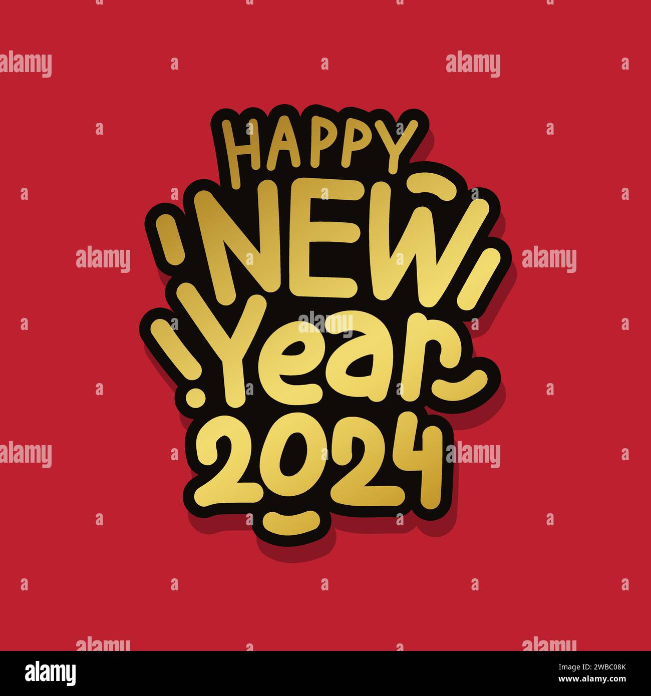 Happy new year 2024 golden color elegant lettering logo to celebrate 