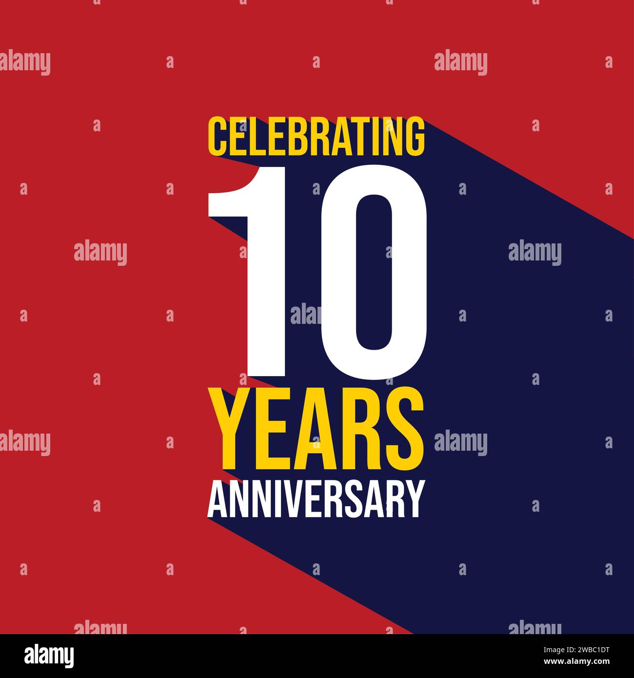 Celebrating 10 years anniversary template design with a long shadow on