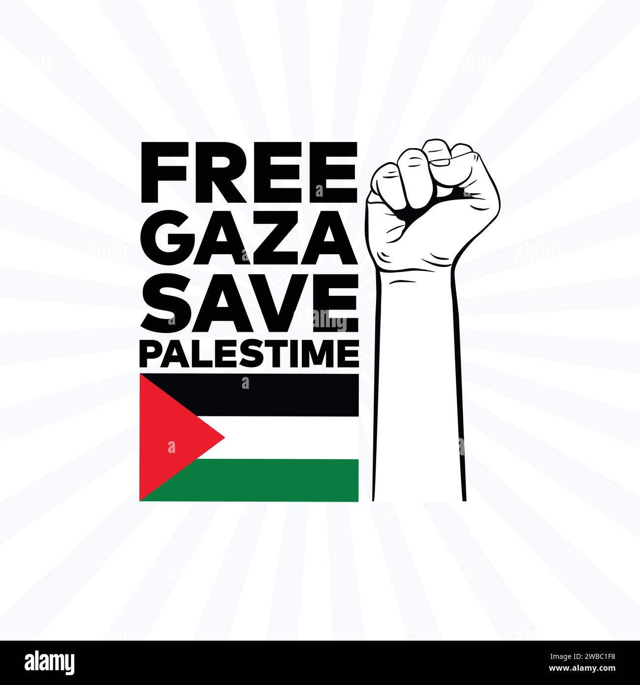 Free Gaza , Save Palestine vector typography template design  with resistance hands. Palestine flag wallpaper, flyer, banner. Freedom for Gaza t shirt Stock Vector