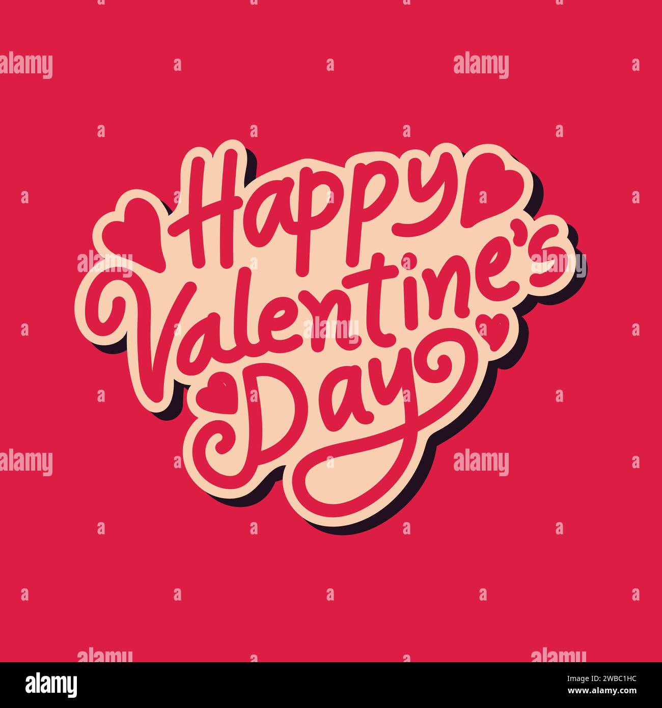 Happy Valentines Day hand lettering vector illustration on red background. Love and romantic concept for celebrating valentine's Day on 14 February. Stock Vector