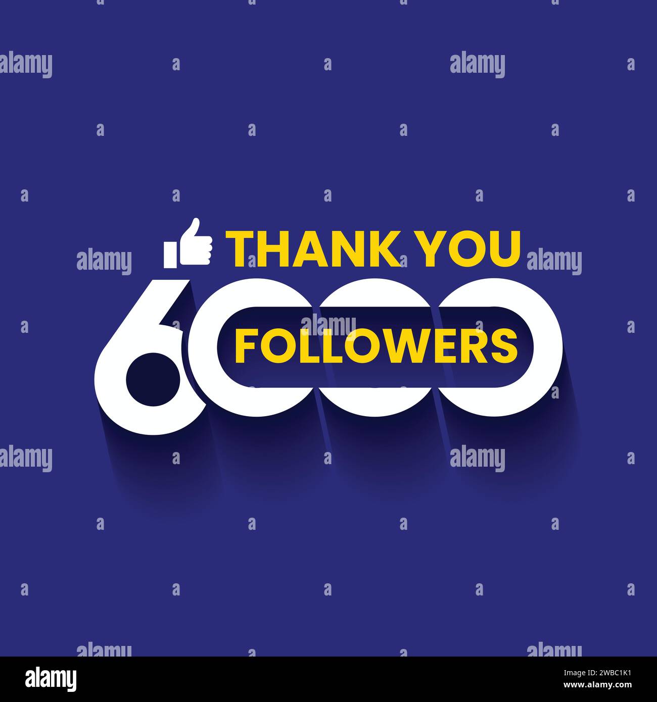 6000 followers banner with saying Thank you template design. Thank you 6000 followers congratulation template for social media. 6k followers banner Stock Vector