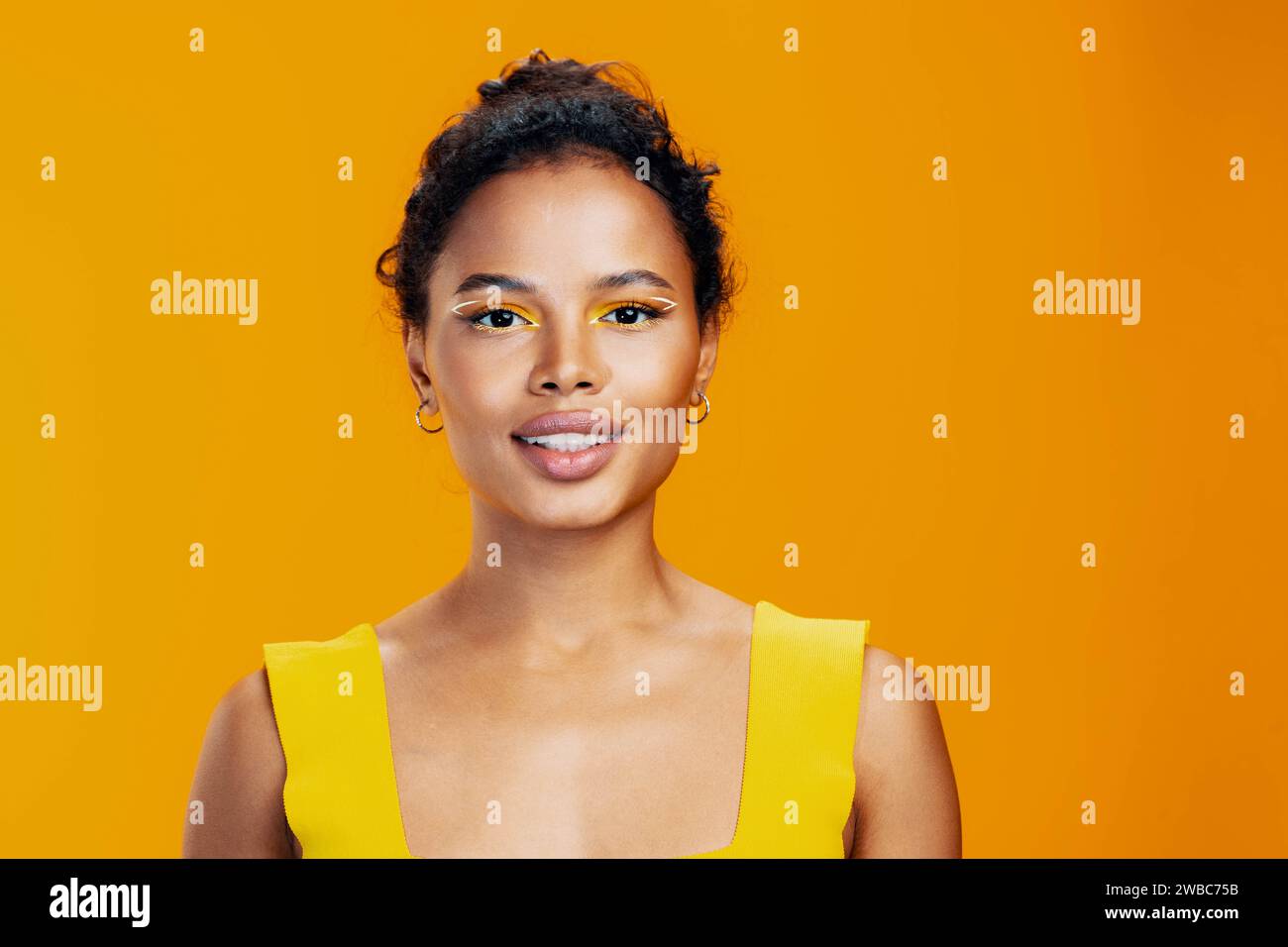 Black woman portrait make-up yellow beauty creative african face smile ...