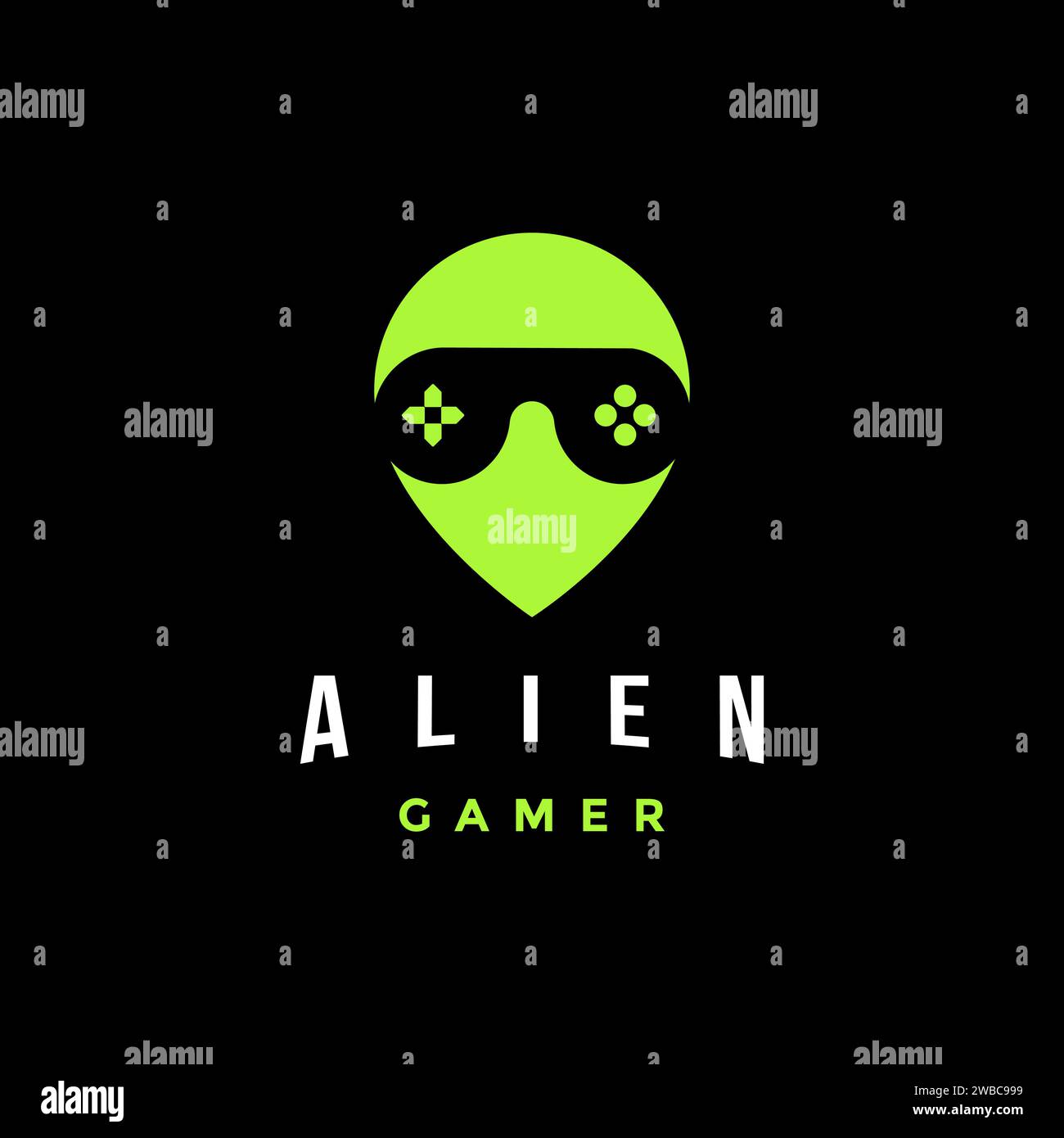 Alien gamer logo with joystick as glass eye Stock Vector