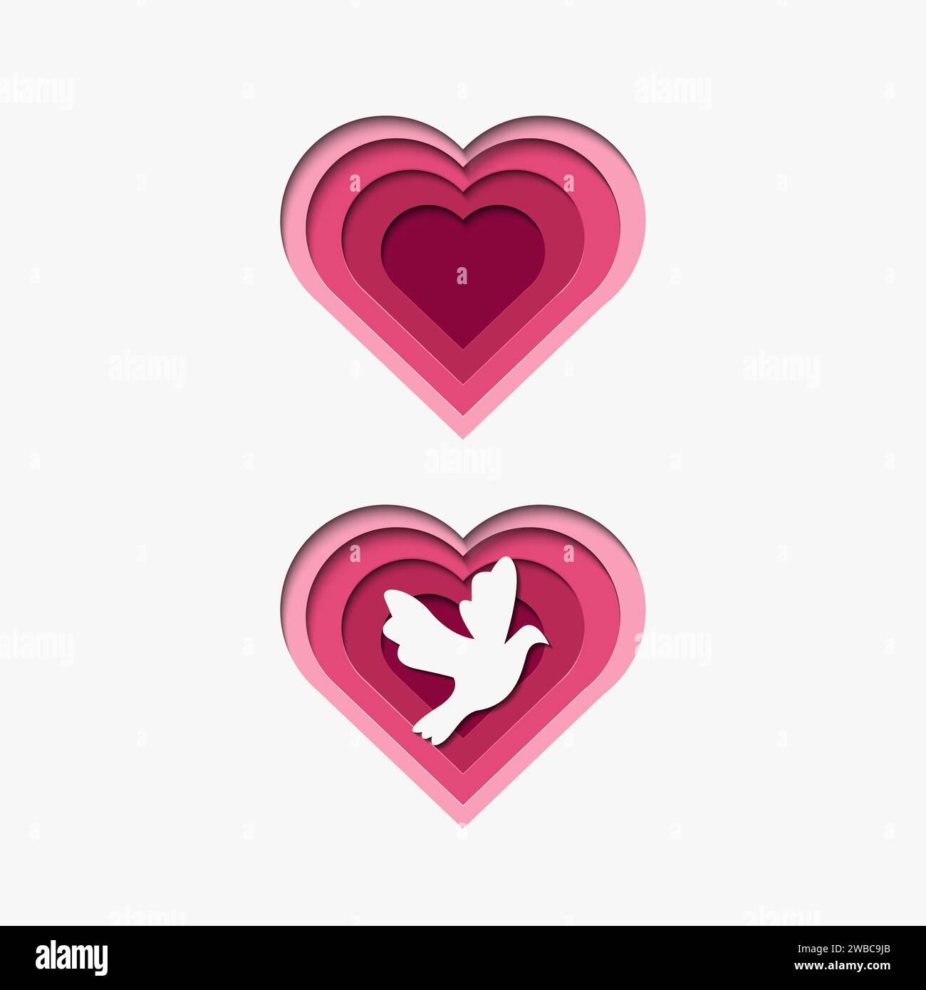 Papercut heart love vector, Dove papercut vector Stock Vector