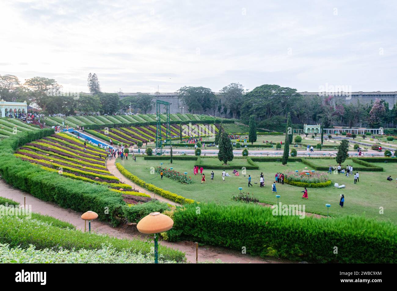 Brindavana Gardens at Mysore. KRS Dam is seen in the background Stock Photo