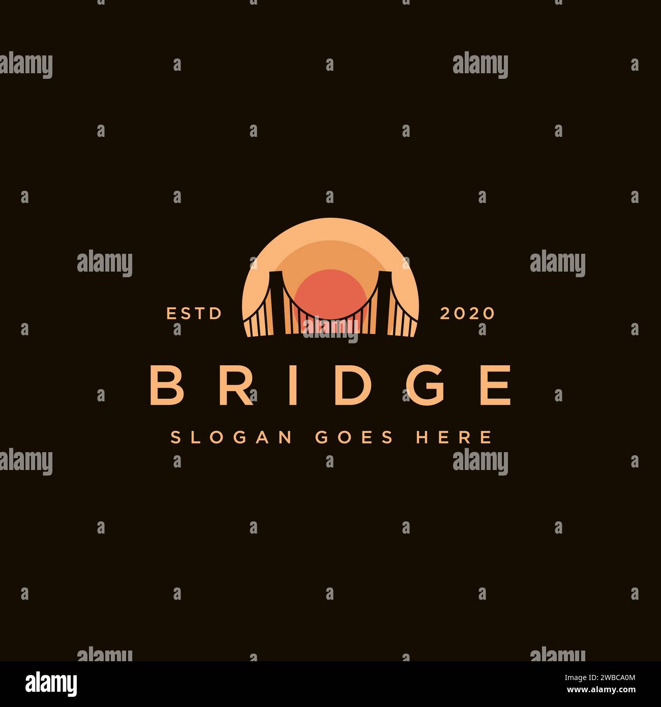 Simple Sunset and bridge logo template Stock Vector