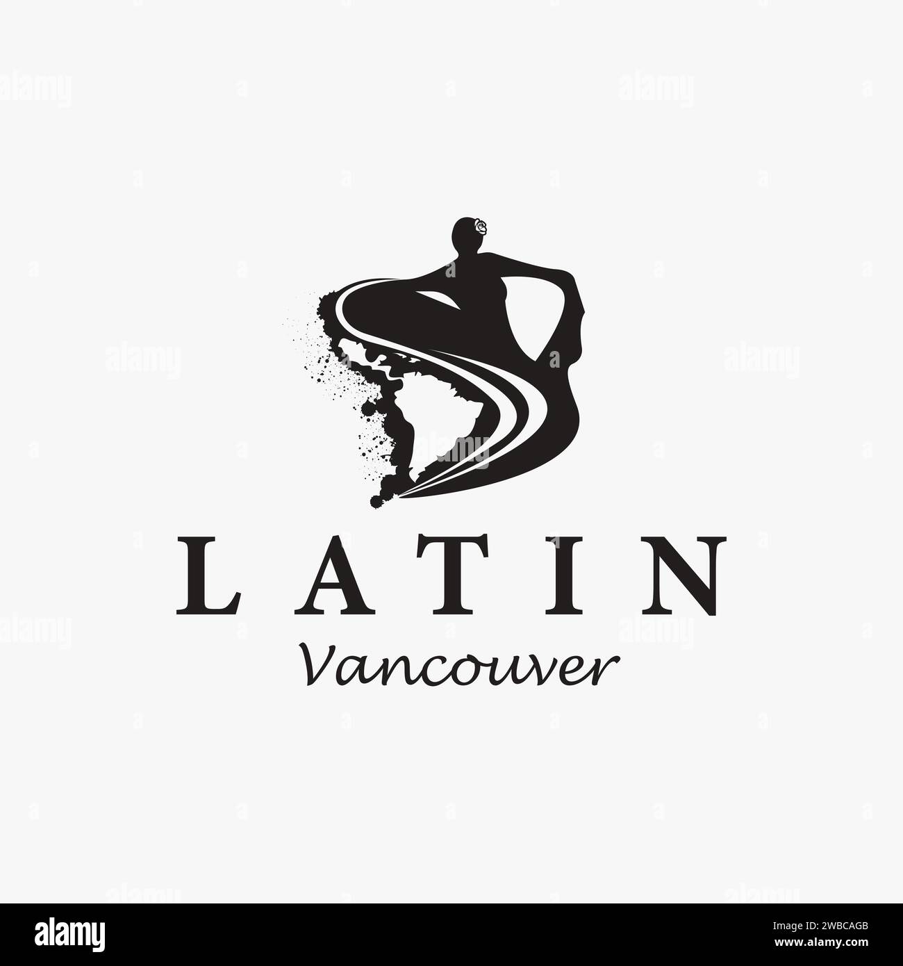 Latin woman dancing logo illustration, with latin map inside Stock