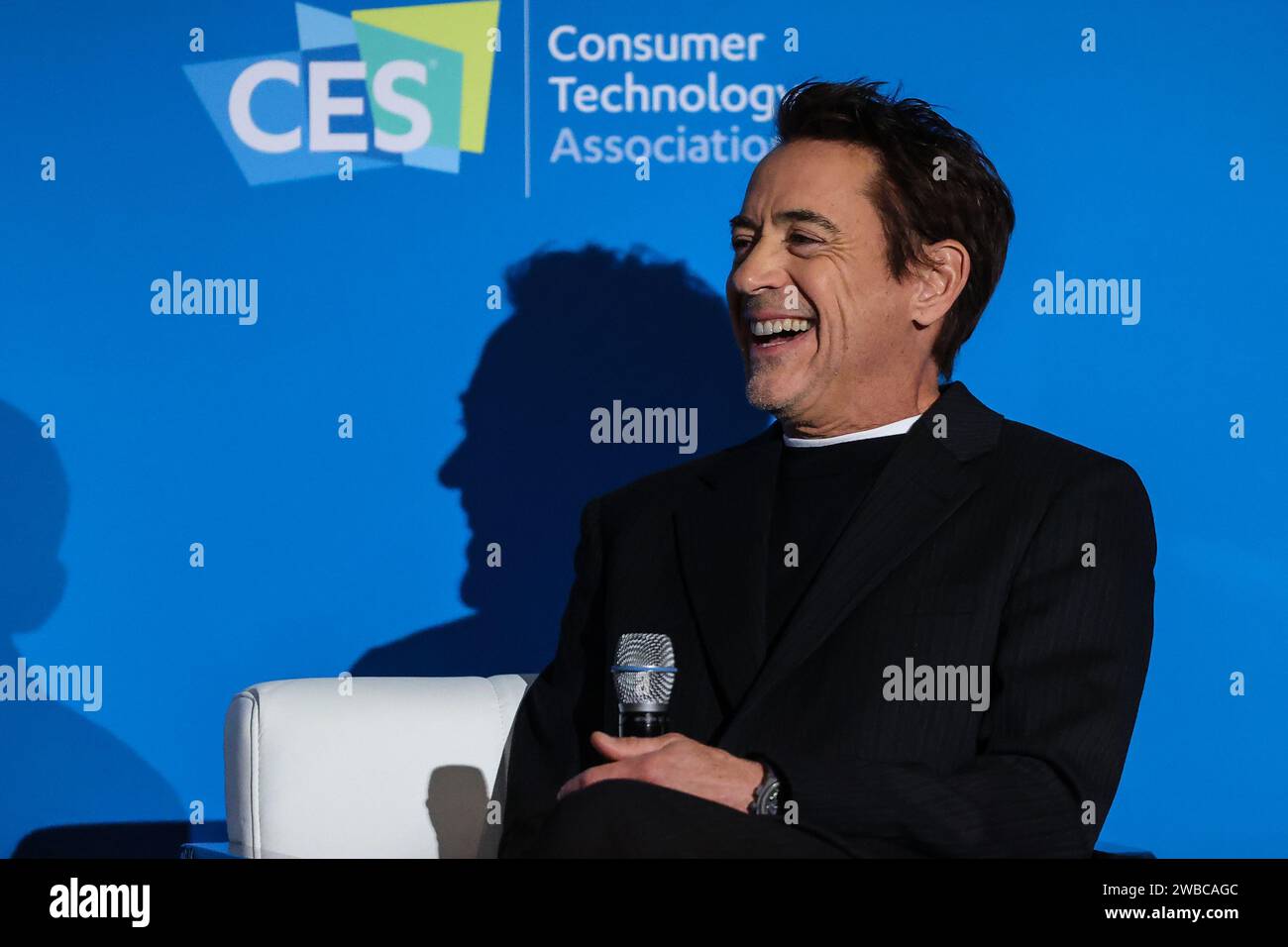 Las Vegas NV USA 9th Jan 2024 Actor Robert Downey Jr 9th Jan   Las Vegas Nv Usa 9th Jan 2024 Actor Robert Downey Jr 9th Jan 2024 Smiles While On Stage During The Consumer Electronics Show Ces 2024 At The Aria Resort And Casino In Las Vegas Nv Christopher Trimcsm Credit Image Christopher Trimcal Sport Media Credit Csmalamy Live News 2WBCAGC 