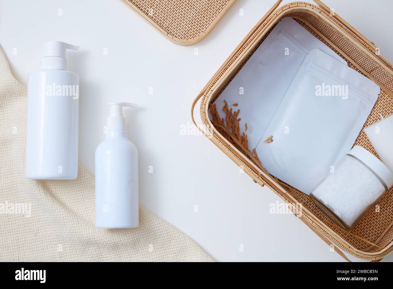 Against the white background, set of bottle product for skin care and ...