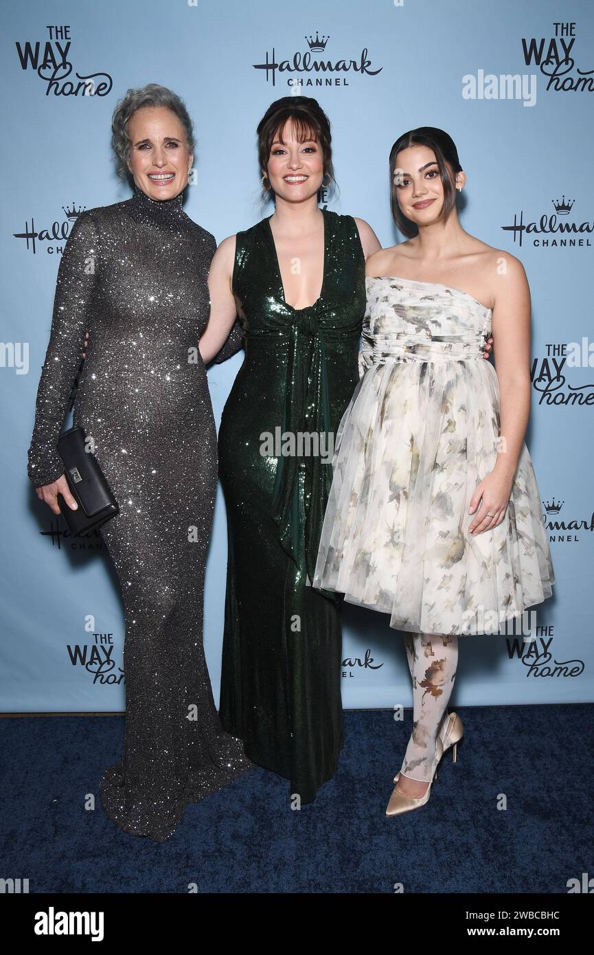 New York, USA. 09th Jan, 2024. (L-R) Andie MacDowell, Chyler Leigh and 
