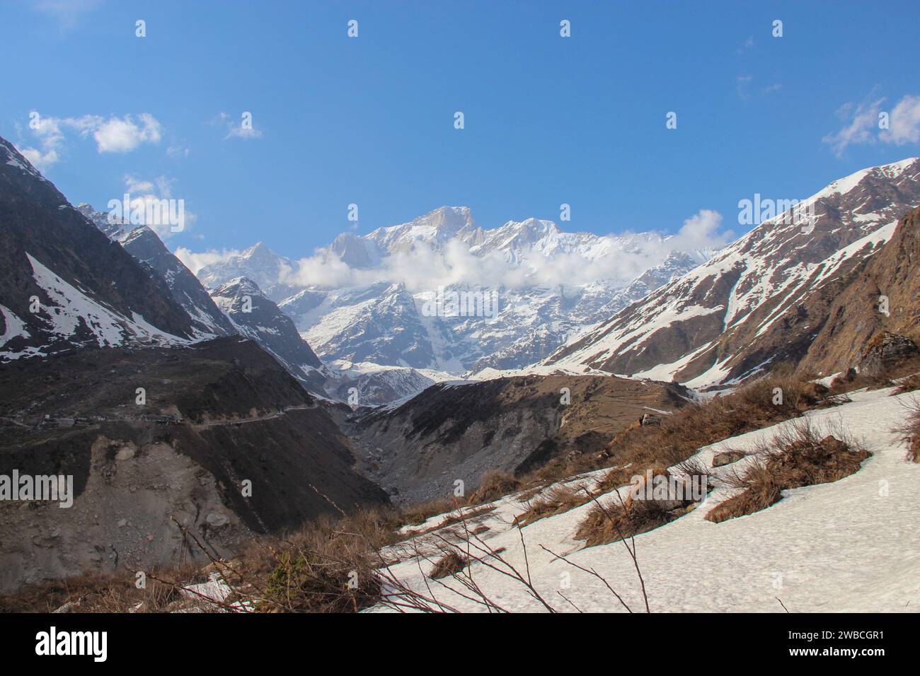 Mountain, Himalaya, Sun rays, landscape scenery. The Great Himalayas or
