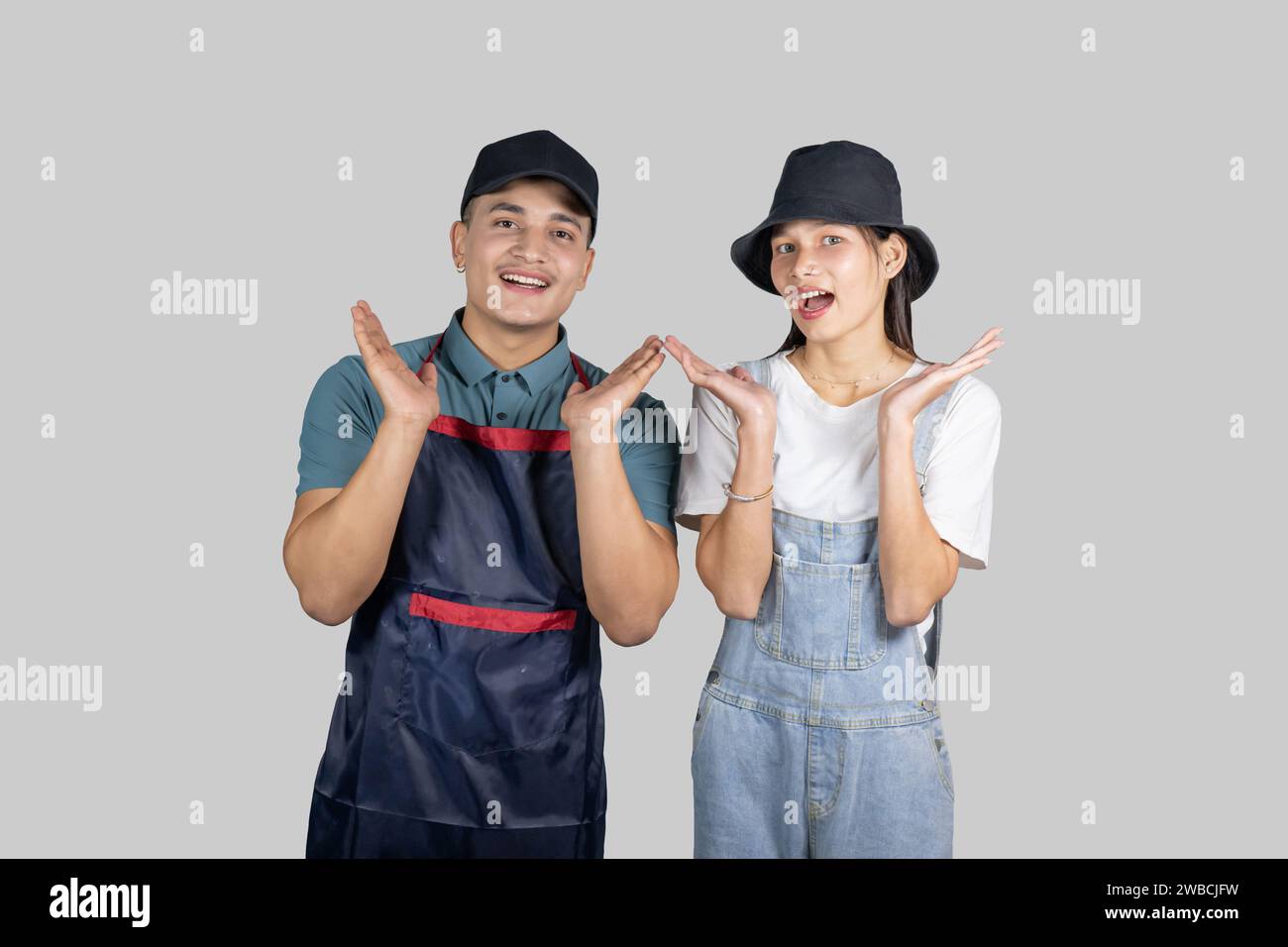 Asian Agriculture Nepali Indian Farming Couple Giving Gestures and Expressions Stock Photo