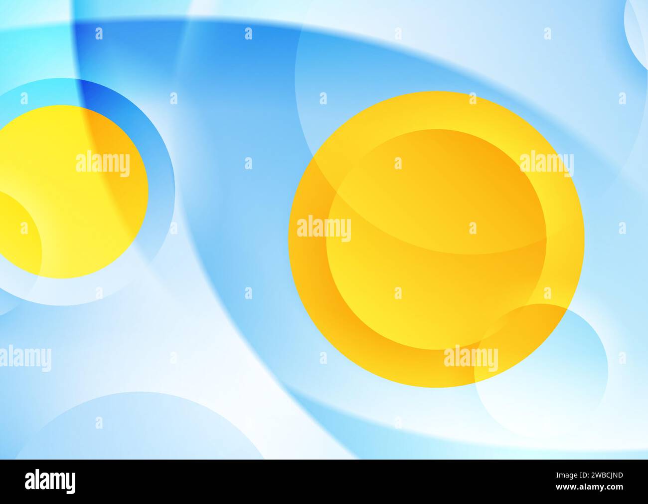 Blue waves and yellow glossy circles abstract geometric background. Vector design Stock Vector
